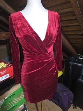 Red Velvet Wrap-Style Women's Dress